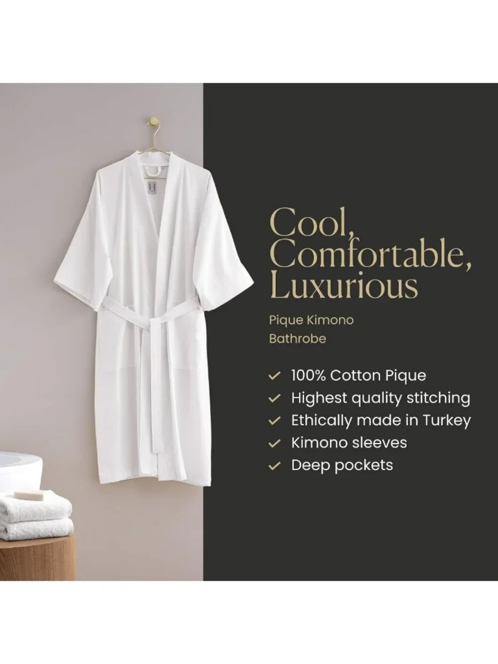 Cozy Pique Kimono Bathrobe | Soft Lightweight Lounge Wear | Perfect Gift